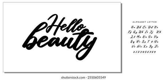 Modern calligraphy inspirational quote - hello beauty. Modern calligraphy brush lettering. Vector card or poster design with unique typography.