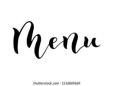 Modern calligraphy lettering of Menu in black isolated on white background for decoration of menu card or wedding set
