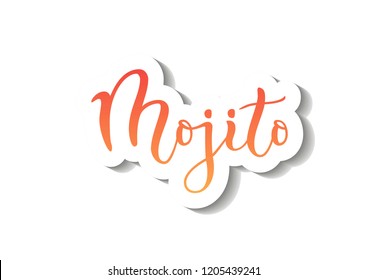 Modern calligraphy lettering of Mojito in red orange gradient with white outline and shadow on white background for bar menu, cocktail menu, advertisement, cafe, restaurant, packaging, flyer, sticker