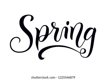 Modern calligraphy lettering of Spring in black on white isolated for decoration, sticker, poster, banner, advertising, calendar