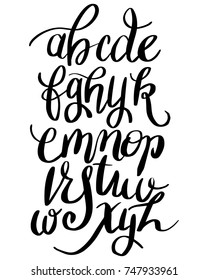 Modern calligraphy lowercase alphabet. Handdrawn ABC lettering. Line script font typeface. Vector illustration.