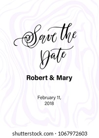 Modern calligraphy and pastel marbled background for Save the day card.