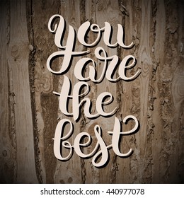 modern calligraphy positive quote you are the best inscription lettering on wooden texture, vector illustration