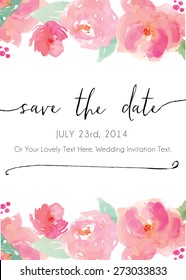 Modern Calligraphy Save The Date Watercolor Flowers Vector Invitation