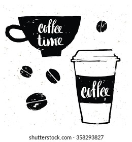 Modern calligraphy style quote about coffee.