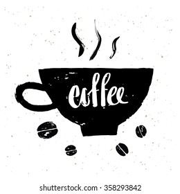 Modern calligraphy style quote about coffee.