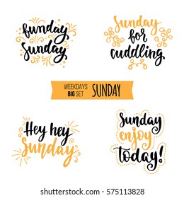 Modern calligraphy style weekdays motivation quotes big set. Handwritten brush ink lettering. Vector illustration for your design on white background.