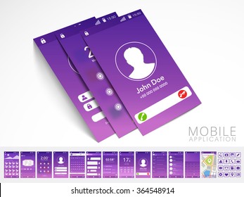 Modern Calling UI, UX or GUI template layout with flat web icons and different interface screens for Designing, Responsive Website and Mobile Apps.