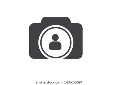 Modern camera icon with human on white background