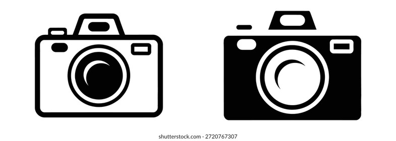 Ícones modernos da câmera em preto e branco, Conjunto de ícones da câmera. Coleção de câmeras fotográficas de contorno e glifo. Símbolo de imagem,Conjunto de ícones de câmera. ilustração plana de ícone de vetor em fundo branco
