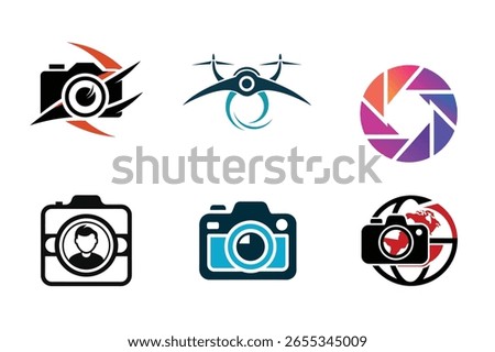 Modern Camera and Photography Icon Set with Drone and Globe Elements