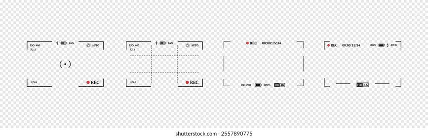 Modern camera viewfinder for security, Dslr, Film, Movie, Digital, Vintage, Cctv, Slr, Phone. Empty Camera Screen recording Director chair isolated. Digital Camera Screen square vector illustration.