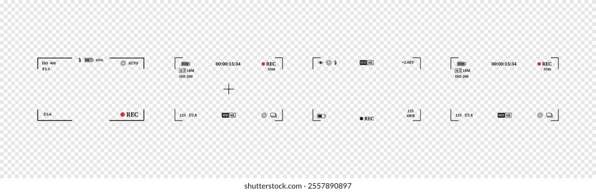 Modern camera viewfinder for security, Dslr, Film, Movie, Digital, Vintage, Cctv, Slr, Phone. Empty Camera Screen recording Director chair isolated. Digital Camera Screen square vector illustration