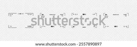 Modern camera viewfinder for security, Dslr, Film, Movie, Digital, Vintage, Cctv, Slr, Phone. Empty Camera Screen recording Director chair isolated. Digital Camera Screen square vector illustration