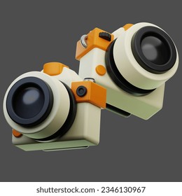 modern cameras isolated on background. 3d render of two modern cameras with concept of holidays, travel, technology etc