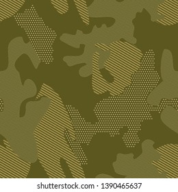 Modern camouflage background seamless pattern with polka dot, stripes.