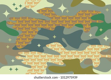 Modern camouflage pattern. Seamless vector print with chaotic spots. Military textile collection. Khaki, grey, brown.