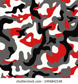 Modern camouflage red,grey.white seamless pattern.Military texture. Modern fashion and fabric design.Print on paper.Vector