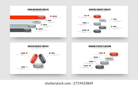 Moderno Campanha Quatro Cinco Três Opções Diagrama Modelo Vetor Ilustração Conjunto. Síntese Do Projeto 4 5 3 Etapas Apresentação Infográfica Layout Collection.