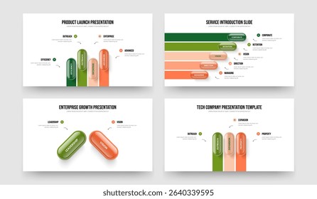 Modern Campaign Four Five Two Three Step Diagram Slideshow Design Vector Illustration Collection. Sales Solution 4 5 2 3 Element Infographic Slide Template Set.