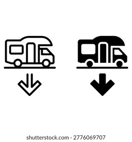 Modern camper van icons with downward arrows