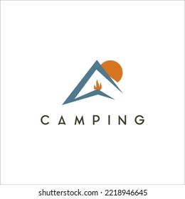 modernes Camping-Logo mit Berg und Mond