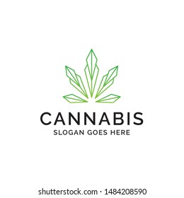 Modern cannabis logo design with geometric ice block hemp leaf graphics