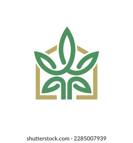 Logo Moderno de Cannabis. Hoja de cannabis en forma de casa. Símbolo del logo perfecto para una tienda de cannabis, una granja de algas, marihuana medicinal, etc.