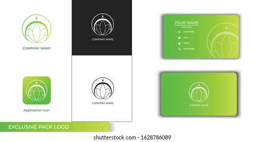 Modern cannabis vector set with icon application, business card, black and white logo.