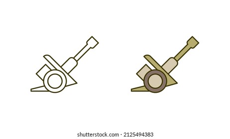 Modern Cannon Missile Icon Set. One Of The Modern Icons, Ground Ball Launcher Missile Icon. Linear And Colorful Combat Vehicle Ready Template. Download Simple Linear Vector. White Background.