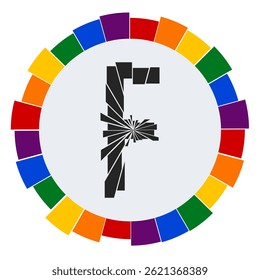 Modern capital black Letter F Design with Multicolor Geometric Ring