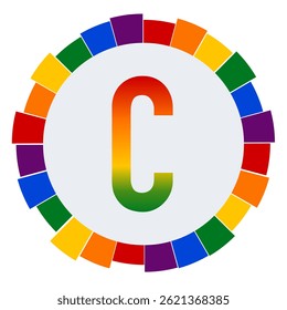 Modern capital Gradient Letter C Design on White Background with Multicolor Geometric Ring