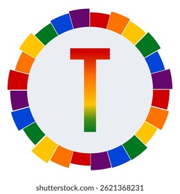 Modern capital Gradient Letter T Design on White Background with Multicolor Geometric Ring