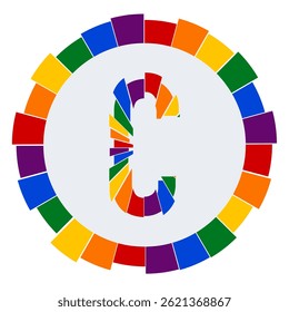 Modern capital Letter C Design on White Background with Multicolor Geometric Ring