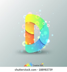 Modern Capital Letter D made of colorful paper with light reflexions