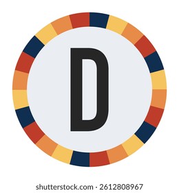Modern CAPITAL Letter D with Orange to Yellow Gradient, Framed by Vibrant Blue, Red, and Yellow Segments