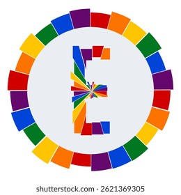 Modern capital Letter E Design on White Background with Multicolor Geometric Ring