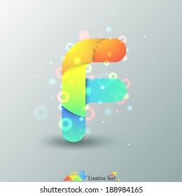 Modern Capital Letter F made of colorful paper with light reflexions