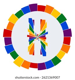 Modern capital Letter H Design on White Background with Multicolor Geometric Ring
