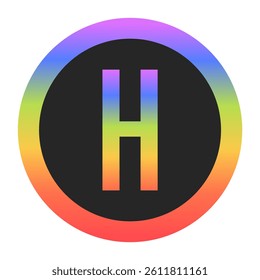 Modern Capital Letter H logo with a colorful rainbow gradient and circular border. Dark background enhances contrast, perfect for tech, branding, or creative design.