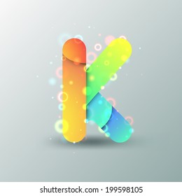 Modern Capital Letter K made of colorful paper with light reflexions