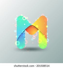 Modern Capital Letter M made of colorful paper with light reflexions