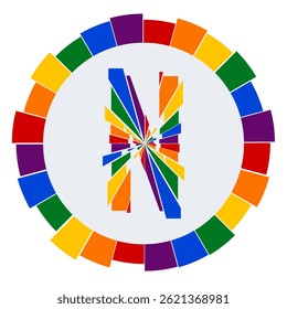 Modern capital Letter N Design on White Background with Multicolor Geometric Ring
