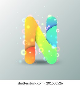 Modern Capital Letter N made of colorful paper with light reflexions