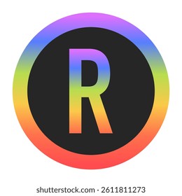 Modern Capital Letter R logo with a colorful rainbow gradient and circular border. Dark background enhances contrast, perfect for tech, branding, or creative design.