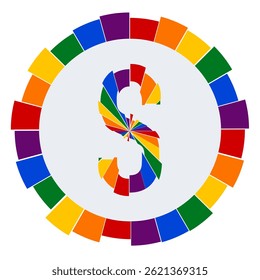 Modern capital Letter S Design on White Background with Multicolor Geometric Ring
