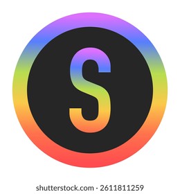 Modern Capital Letter S logo with a colorful rainbow gradient and circular border. Dark background enhances contrast, perfect for tech, branding, or creative design.