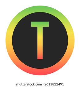 Modern Capital Letter T design with a red-to-green gradient border on a black background. Ideal for branding, logos, or minimalist design projects.