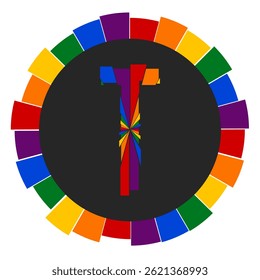 Modern capital Letter T Design with Multicolor Geometric Ring