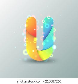 Modern Capital Letter U made of colorful paper with light reflexions